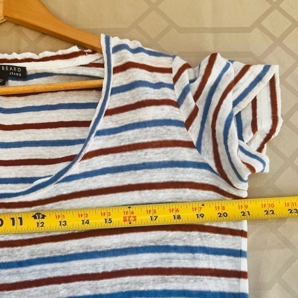 Veronica Beard Benji Striped Linen Shirt Scoop Neck Short Sleeve Size M - Picture 6 of 7